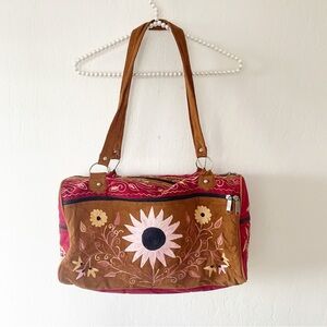 RARE Vintage Adidas Embroidered Faux Suede Travel Duffel Bag